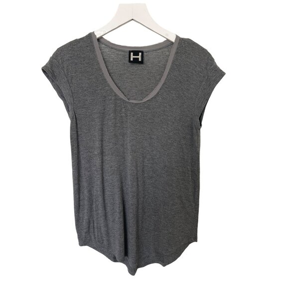 H By Bordeaux Charcoal Grey Contrast Silk Trim Tee - Picture 3 of 5